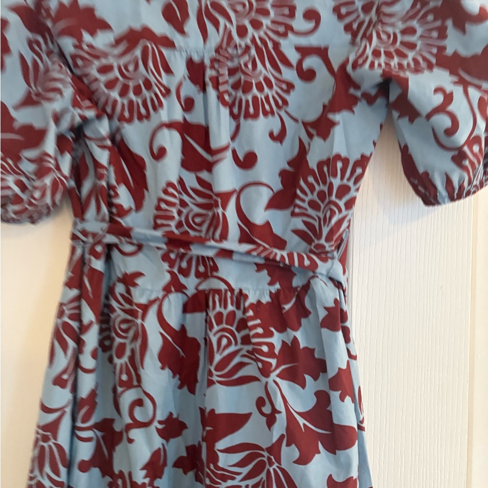 Boden dress NWT 10 Christabel cotton Dress Light Blue and Burgundy Midi Dress - Picture 4 of 13